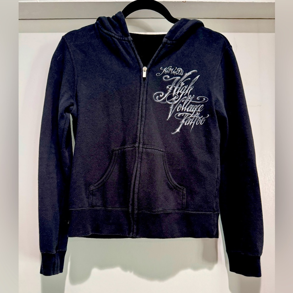 High Voltage Hoodie womens Size Small Tattoo Kat Von d Angel Wings graphic
